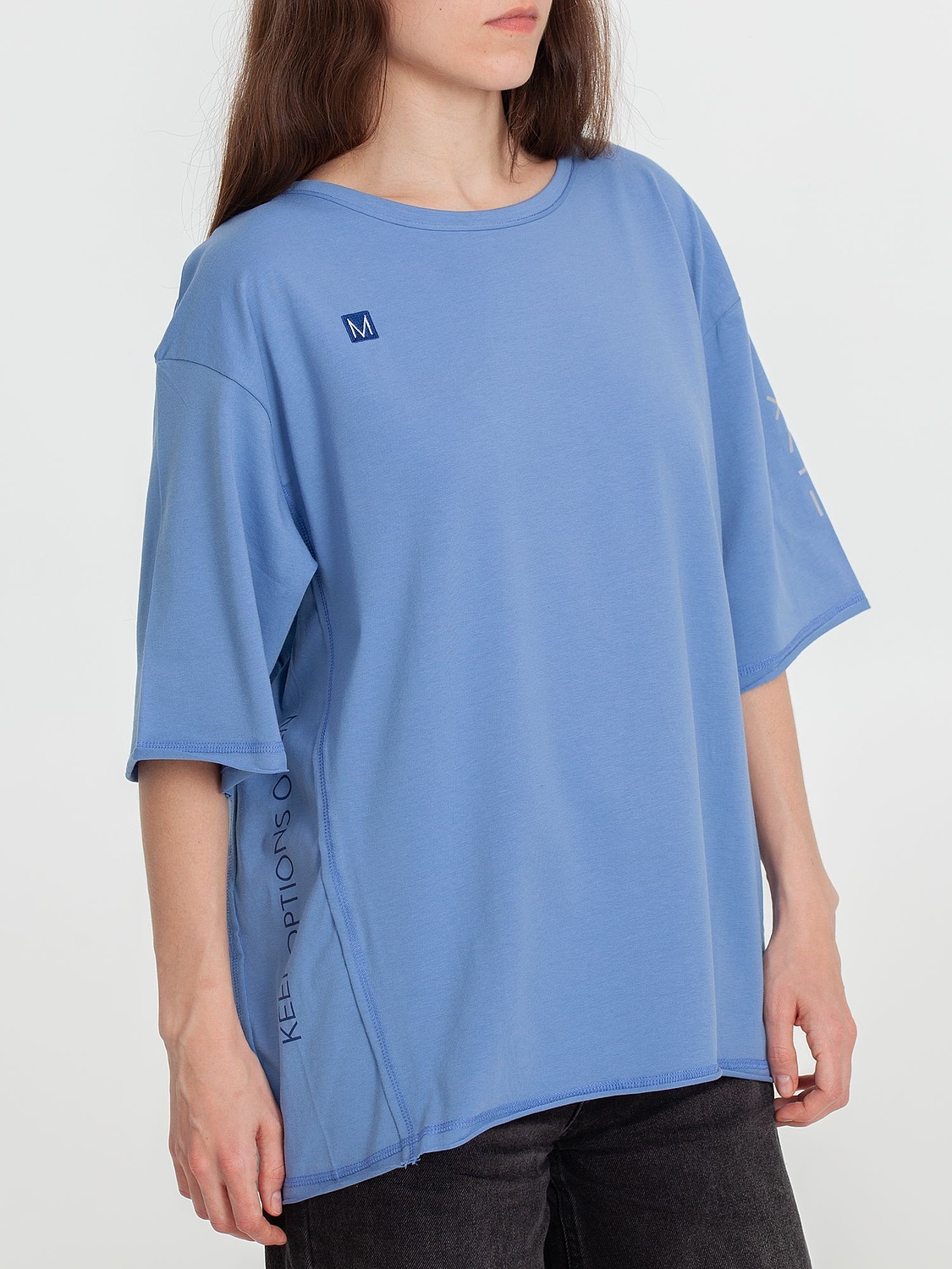 Футболка оверсайз унисекс Vozduh, синяя с логотипом