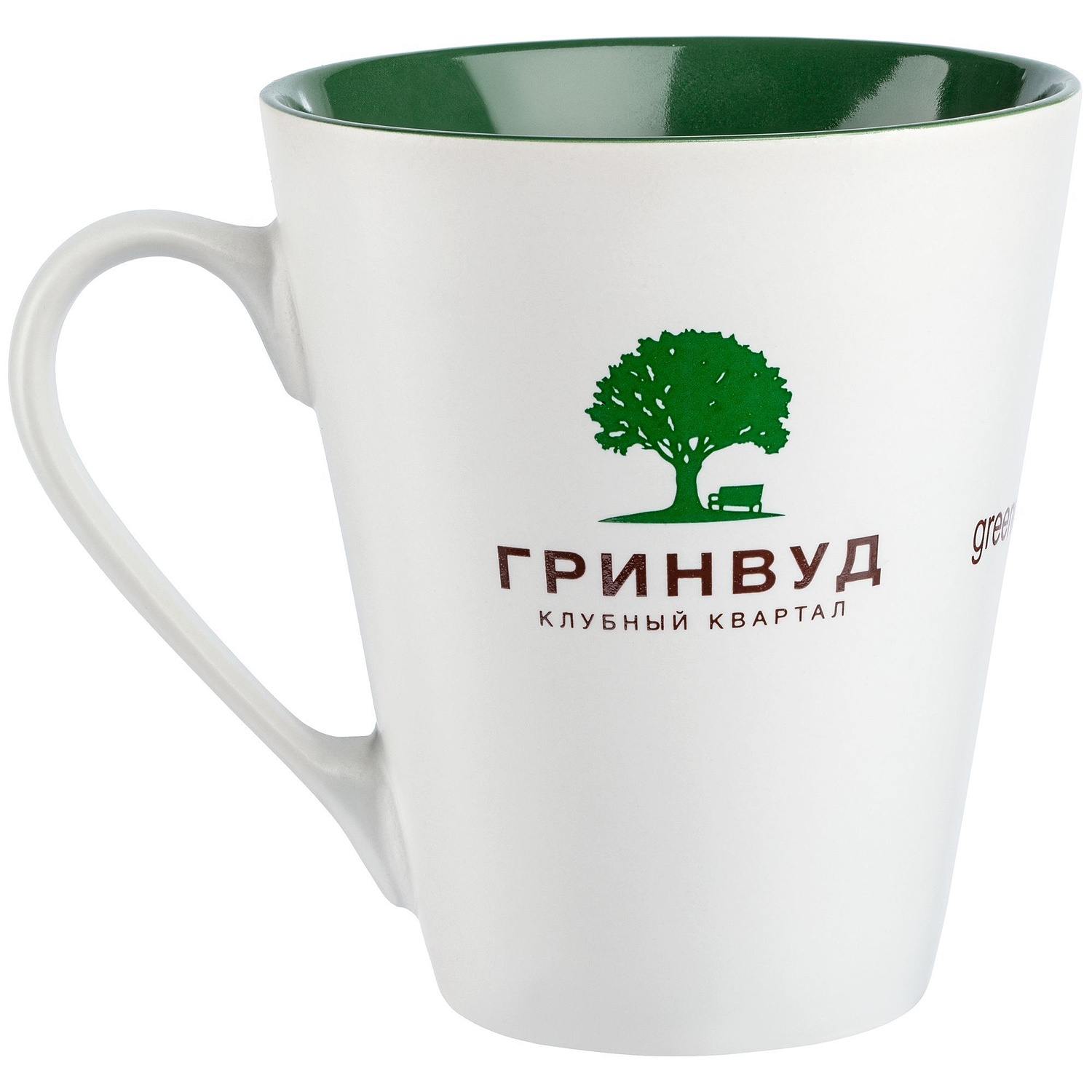 Кружка New Bell матовая, белая с зеленым с логотипом